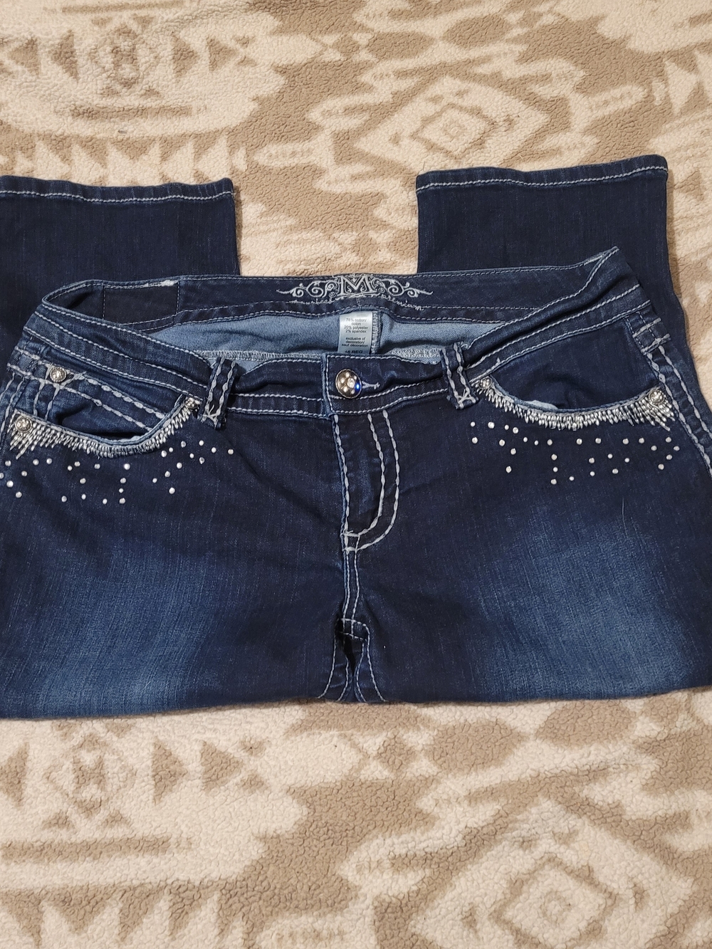 Maurices M Jeans Dark Indigo Capri Jeans with Silver Stud Accents